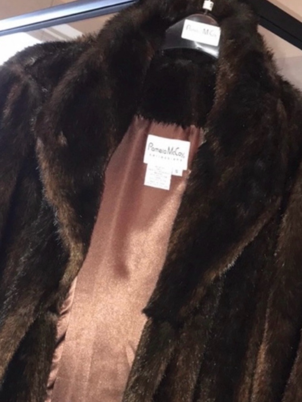 Pamela McCoy Brown Faux Fur Coat with Satin Interior